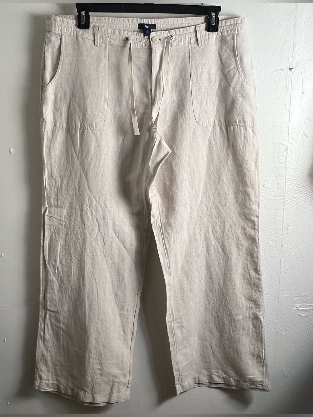 GAP Wide Leg Pants Flax Linen Tan Drawstring Pockets Women 16